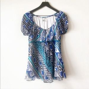 Diane Von Furstenberg Blue & White Silk Blouse